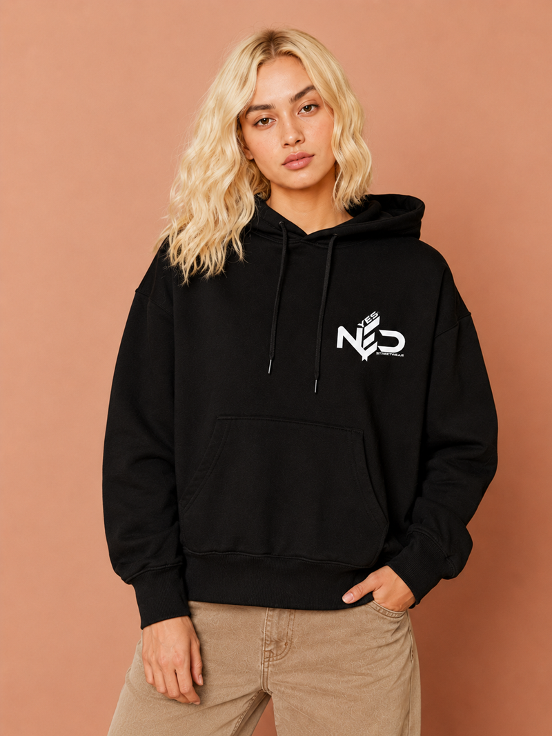 YES NΞD oversized black streetwear hoodie