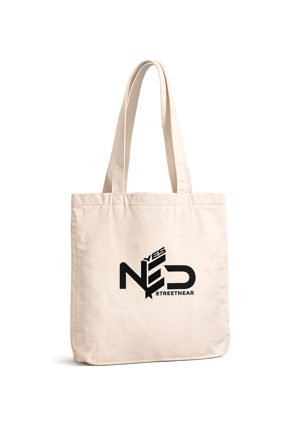 YES NΞD printed cotton tote bag lifestyle front view